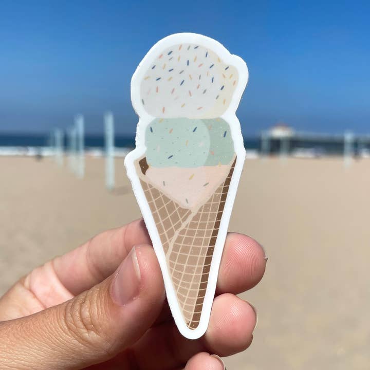 Ice Cream Cone Waterproof Sticker for wholesale by Art By Kimba