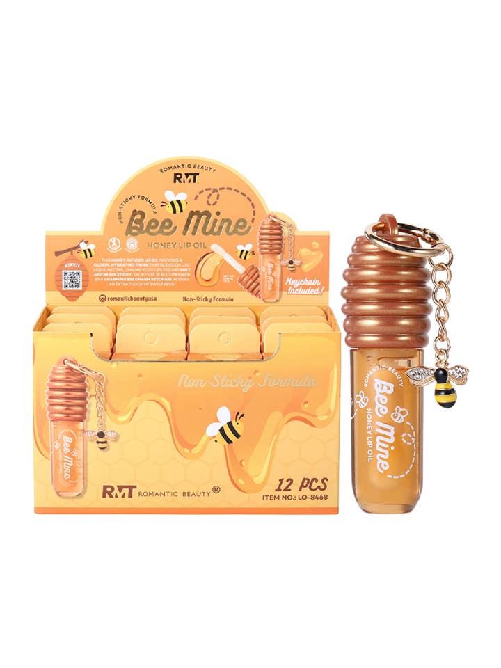 Romantic Beauty LO-8468 Bee Mine Honey Lip Oil Keychain - 12 for wholesale by PINEAPPLE Beauty
