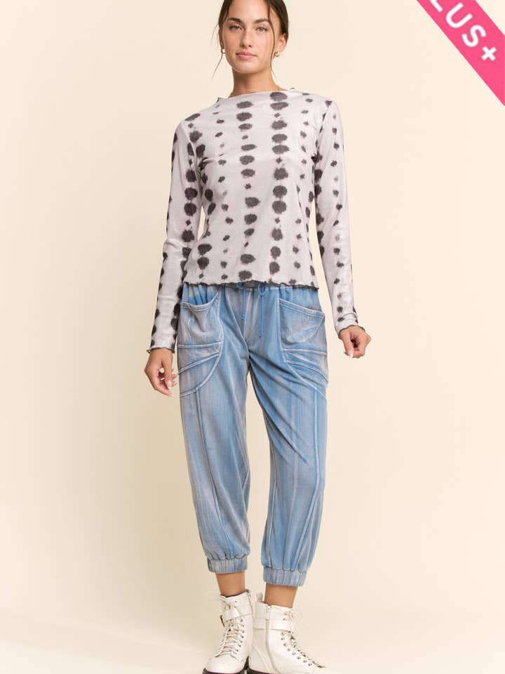 Davi & Dani - Wholesale Knit Top - Women's - PLUS MESH TIE DYE LONG SLEEVE TOP19