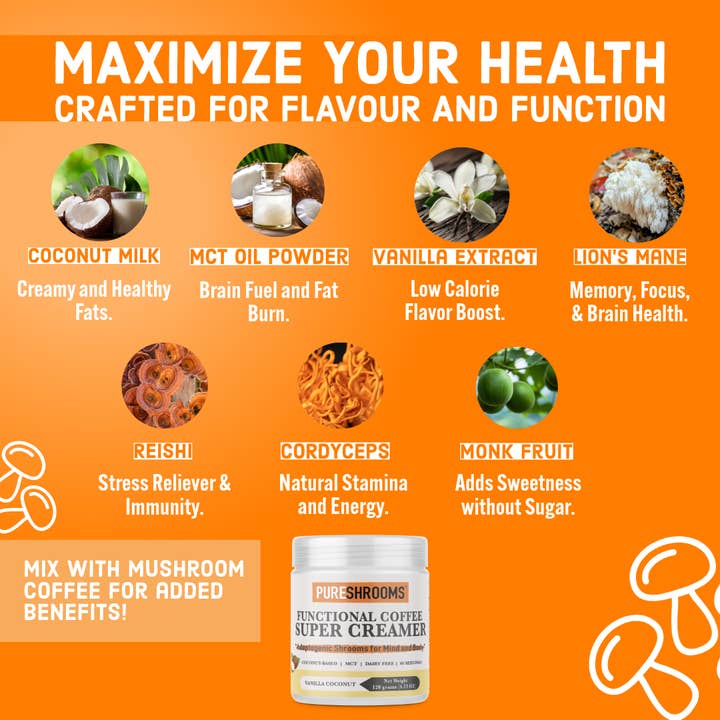 PureShrooms Inc. - Wholesale Creamer - Super Coffee Creamer (Vanilla) |Best Seller | 60 Servings1