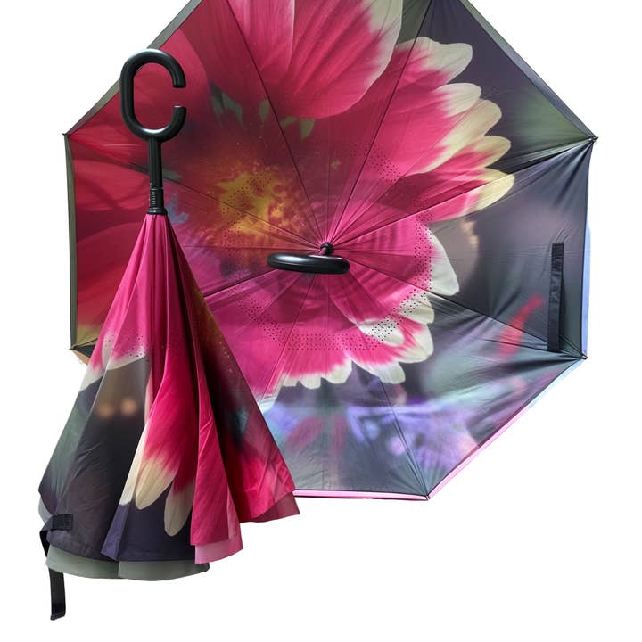 Flor Rosa Escura, Guarda-chuva Invertido e Independente por atacado de Red Haute Blue