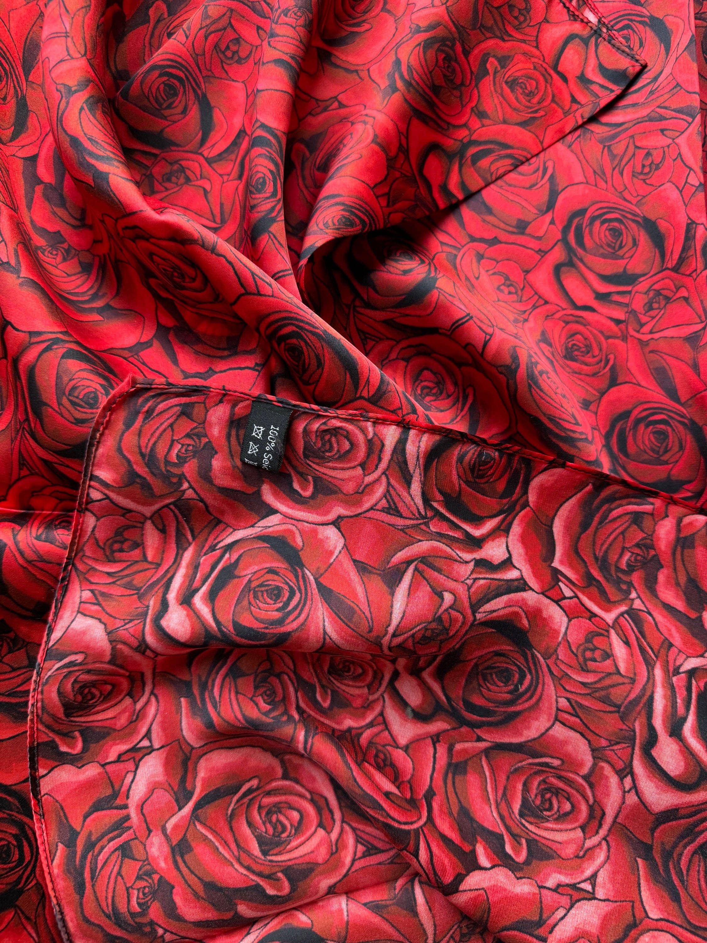 Double B Wild Rags - Vendita all'ingrosso Sciarpa - Donna - Foulard Western in Seta 100% con Rose Rosse e Nere di Double B Wild Rags3