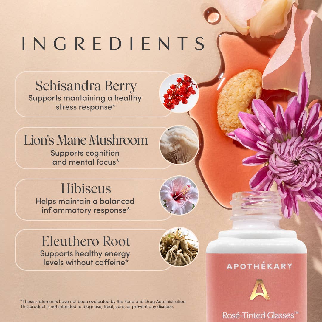 Apothékary - Vente Apéritifs sans alcool/mocktails - Rosé-Tinted Glasses™ - gouttes à base de plantes pour humeur, peau et stress5