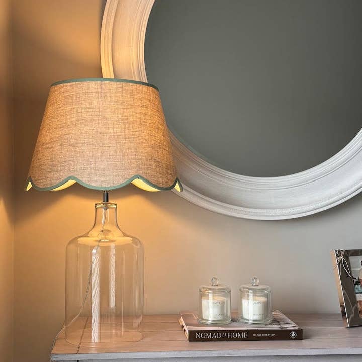 Scallop linen green trim Lampshade for wholesale by LNH EDIT