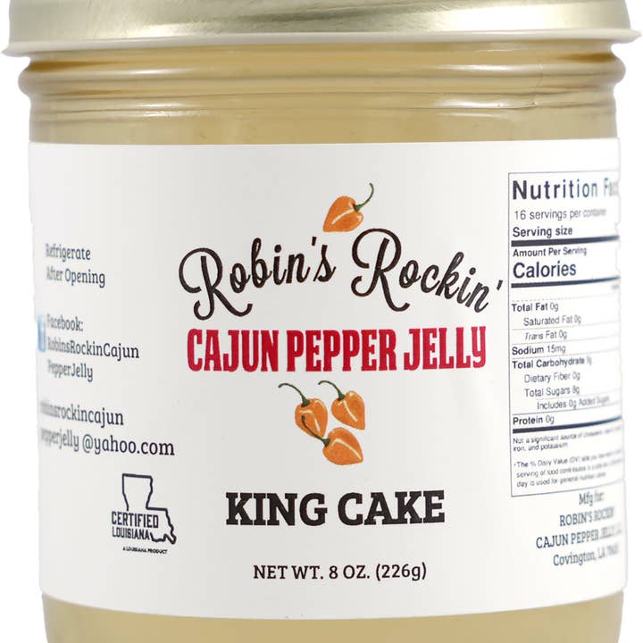 Robin’s Rockin’ Cajun’ Pepper Jelly - Wholesale Jam/Jelly - Robin's Rockin' Cajun King Cake Pepper Jelly