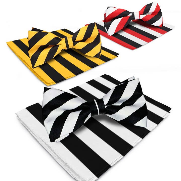 Striped Bow Tie & Pocket Square in a Box (Multipacks) by Vittorio Farina for wholesale by Dubal Brothers