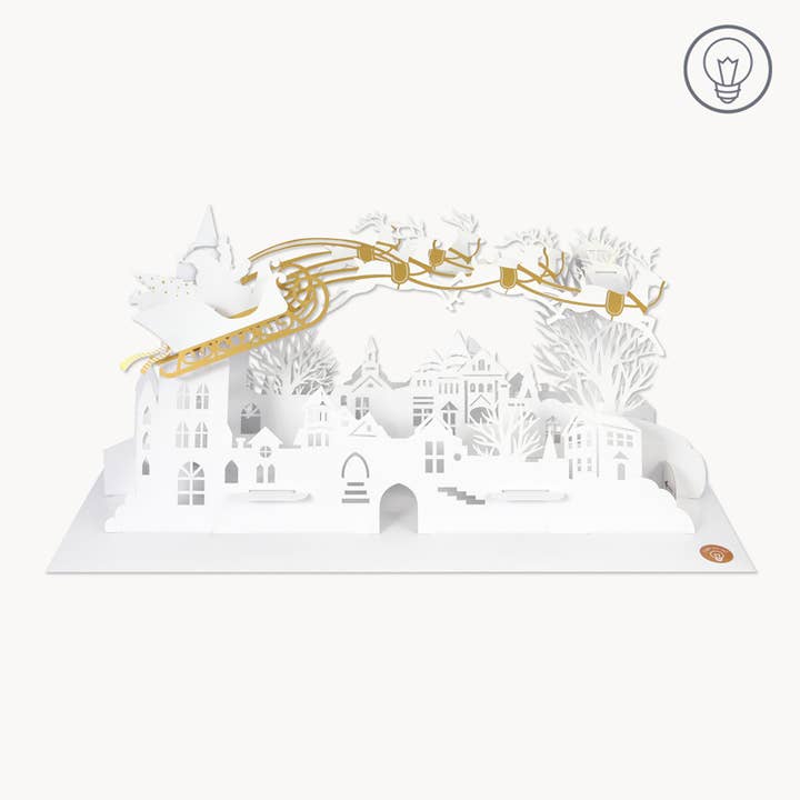 Up With Paper - Wholesale Christmas Decoration - Christmas Flying Reindeer Table-Top Pop-Up Decor with Light
