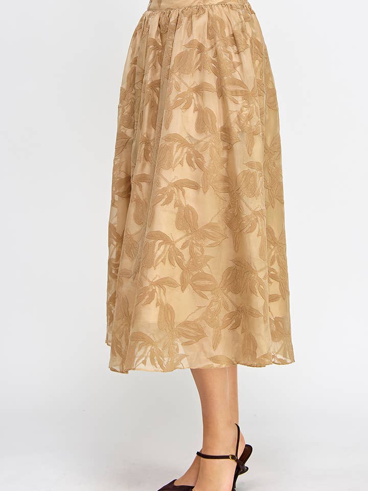 Ellison - Wholesale Skirt - Women's - TS-10099-6 VELVET TEXTURE ORGANZA MIDI SKIRT TAUPE