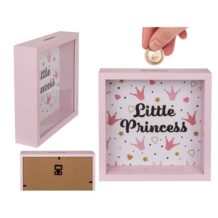 Out of the blue KG – wholesale Money/piggy bank – Child & baby – Wooden saving bank, Princess, with frame,