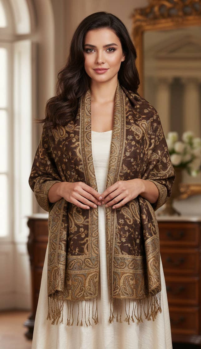SERENITA - Wholesale Scarf - Women's - Jacquard Line Paisley Pashmina Scarf Reversible Shawl Wrap24