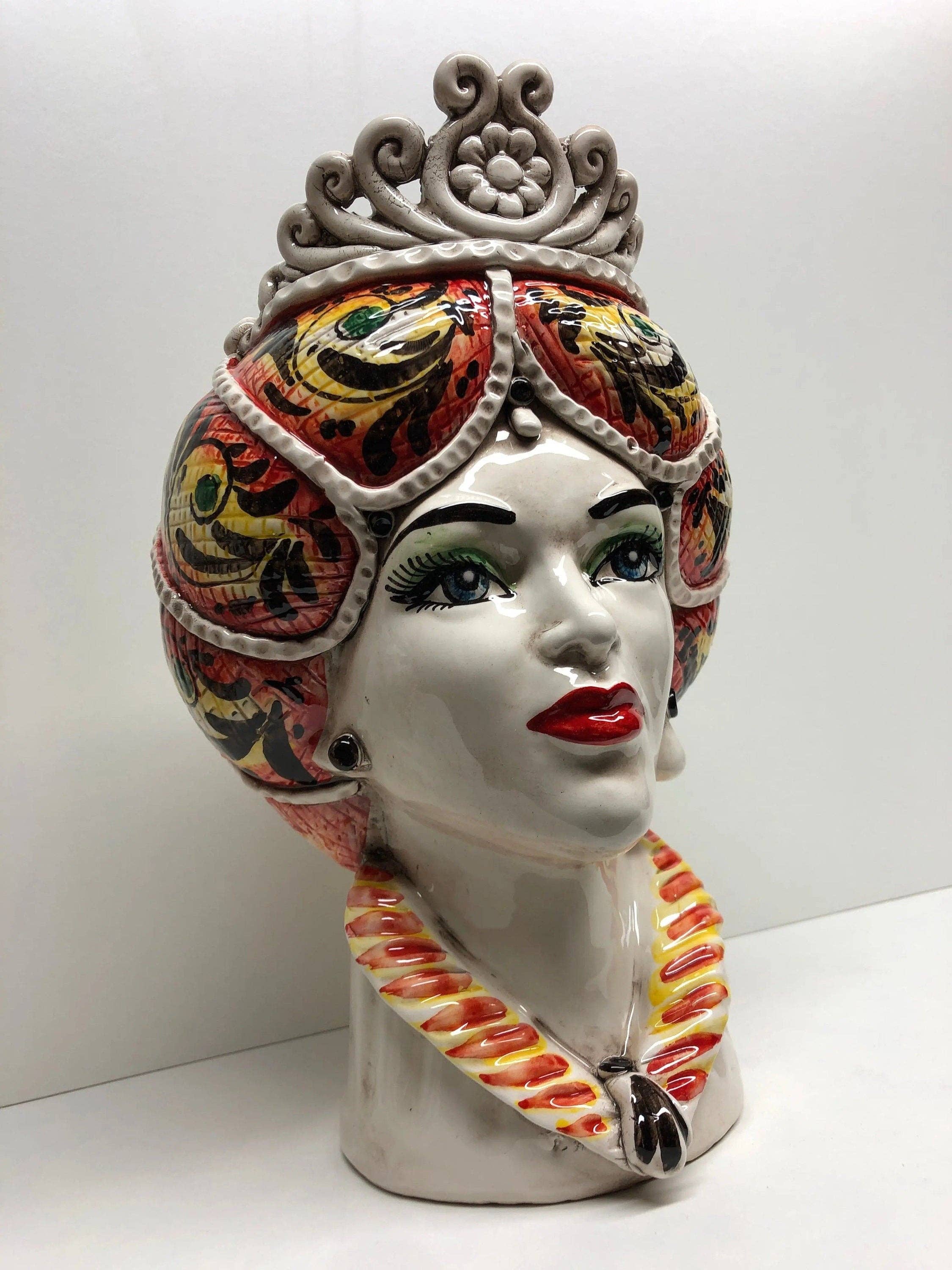 DD Ceramiche Siciliane - Wholesale Decorative Figurine - Norman Moor's Heads Caltagirone Ceramic Line cm H.30 L.19 Handcrafted Yellow Orange4