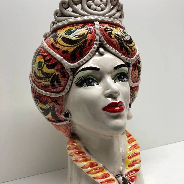 DD Ceramiche Siciliane - Wholesale Decorative Figurine - Norman Moor's Heads Caltagirone Ceramic Line cm H.30 L.19 Handcrafted Yellow Orange4