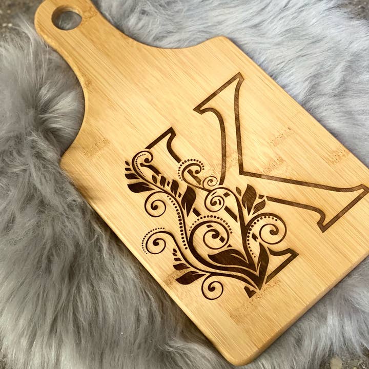Personalized Cutting-charcuterie Board with handle for wholesale by Kyleen Designs