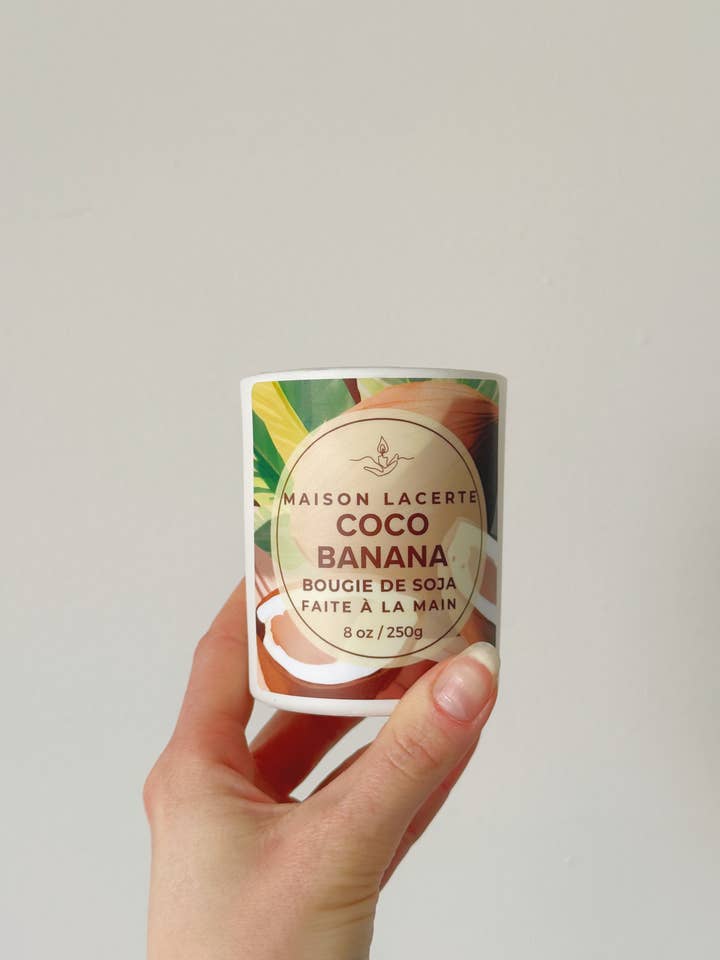 Soy Candle – Coconut Banana – 8oz Handmade Candle for wholesale by Rubis Pastel