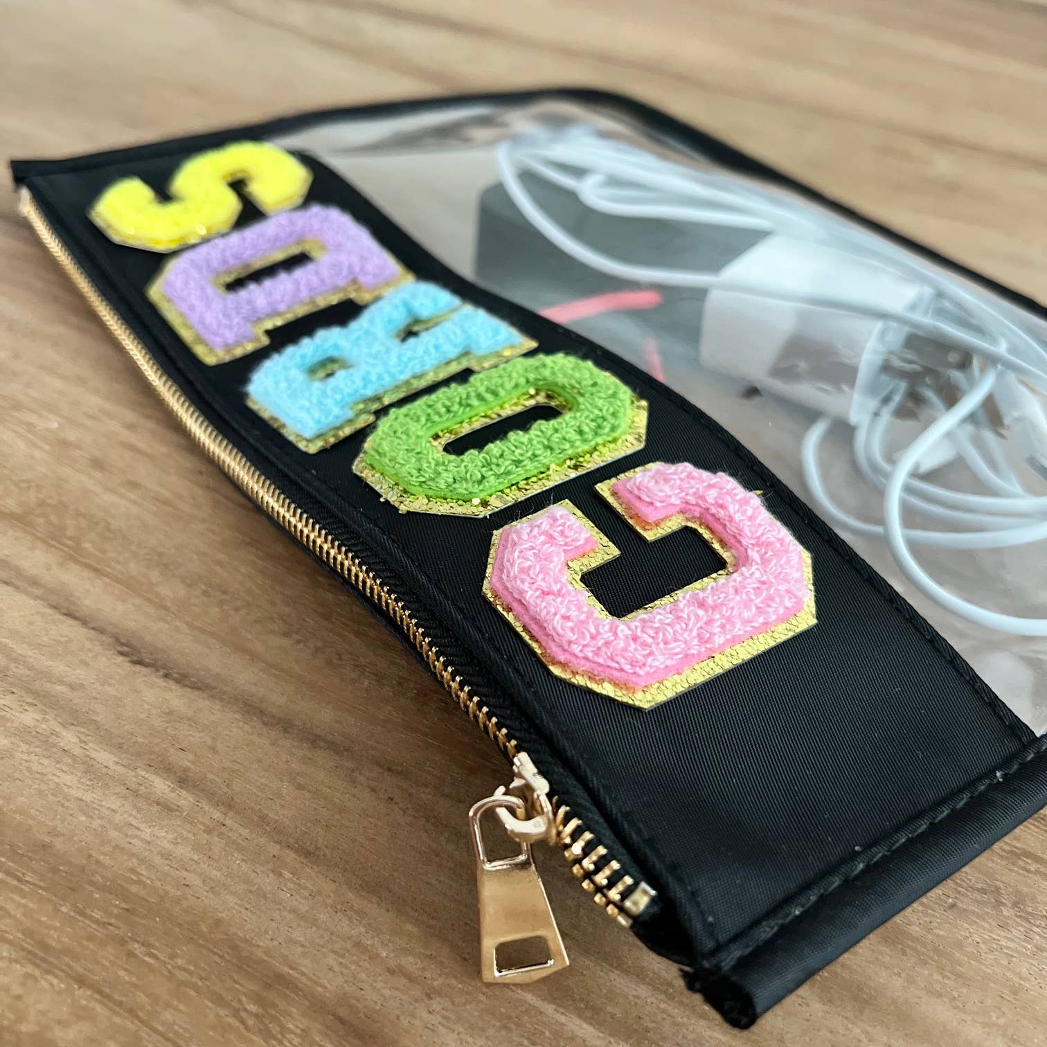 Palmy Pineapple - Wholesale Pouch - Women's - Nylon Top Clear Pouch with Chenille Letters of Your Choice20