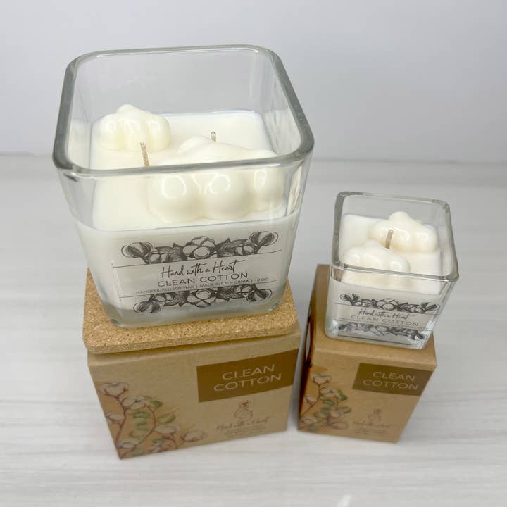 Bougie cire de soja Clean Cotton pour la vente par Hand with a Heart