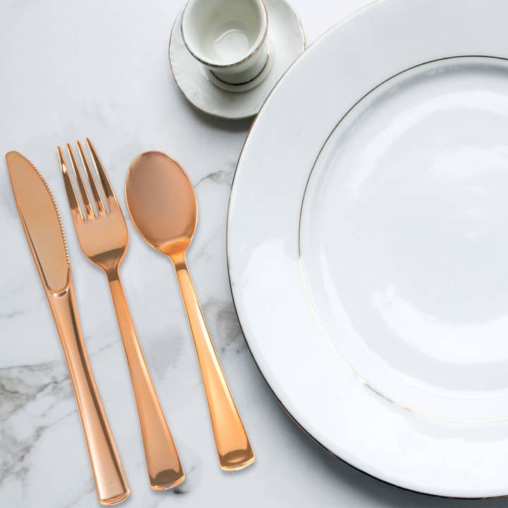 Plastic Premium Cutlery Set - 100 Pcs - Rose Gold for wholesale on Faire2