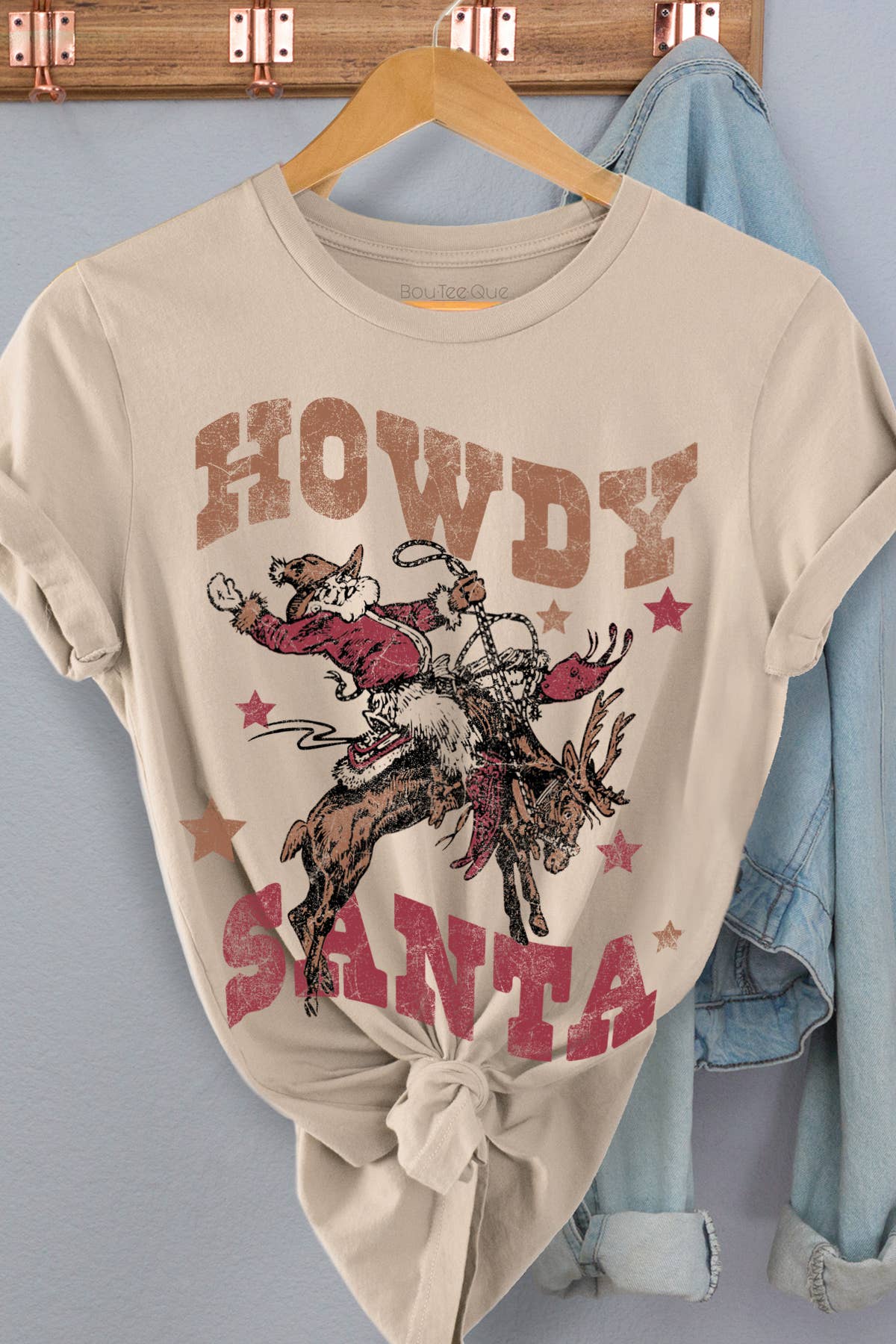 BouTeeQue Closet - Wholesale Screen Printed T-Shirt - Women's - 1214T - Cotton Jersey Relaxed Fit - Santa Cowboy1