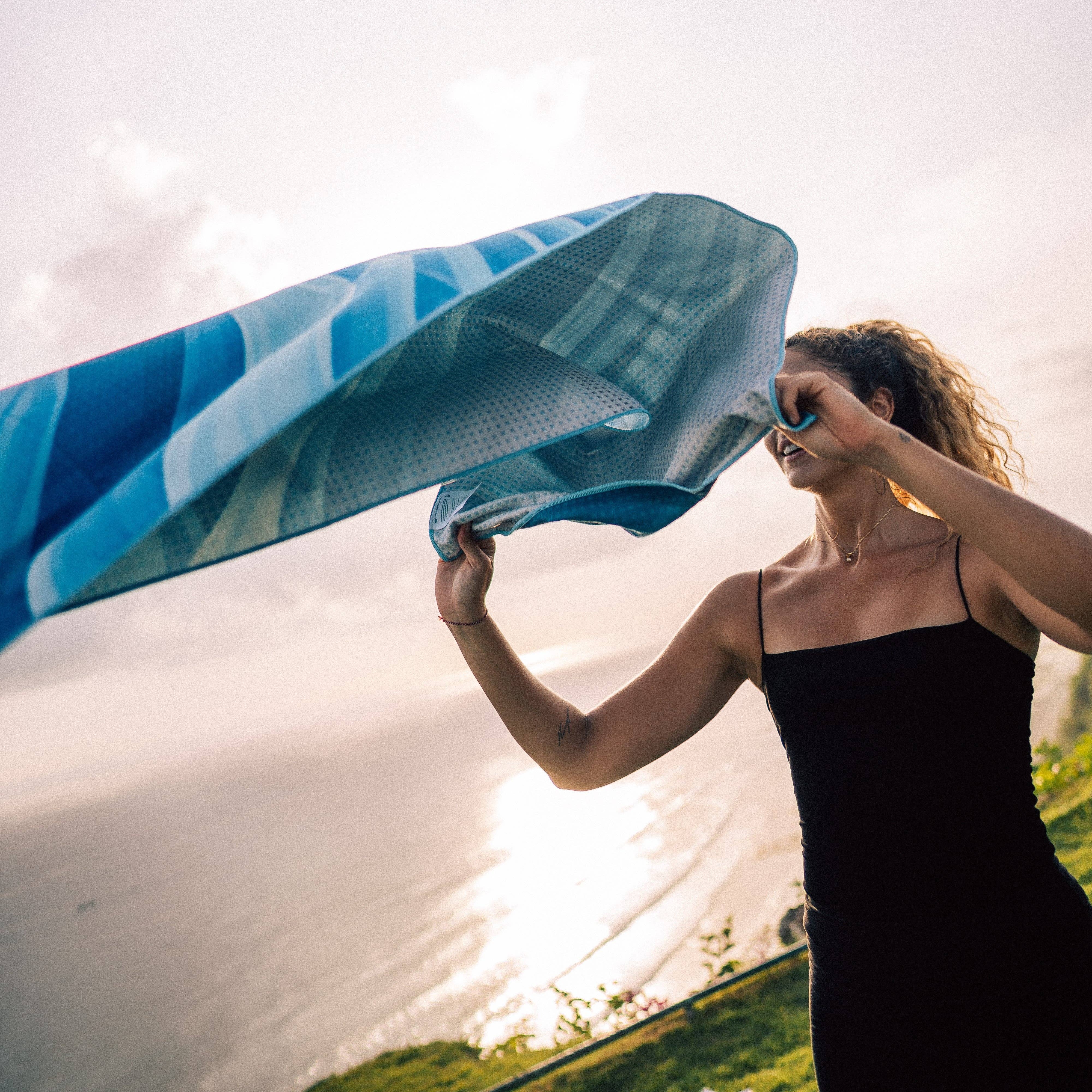 WOODSANDWAVES - Wholesale Yoga Towel - Blue Cascade - Non-Slip Yoga Towel with Silicone Dots2