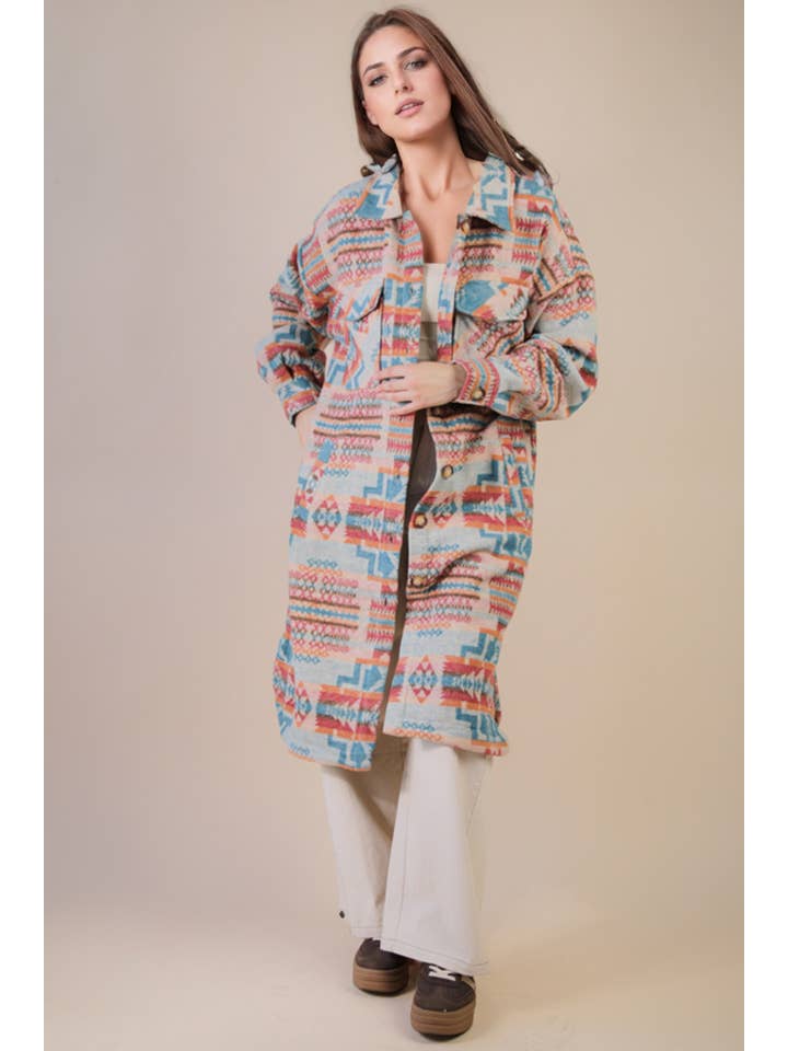 VERY J - Wholesale Coat - Women's - NJ90325-Aztec & Plaid Printed Shacket Jacket Coat8