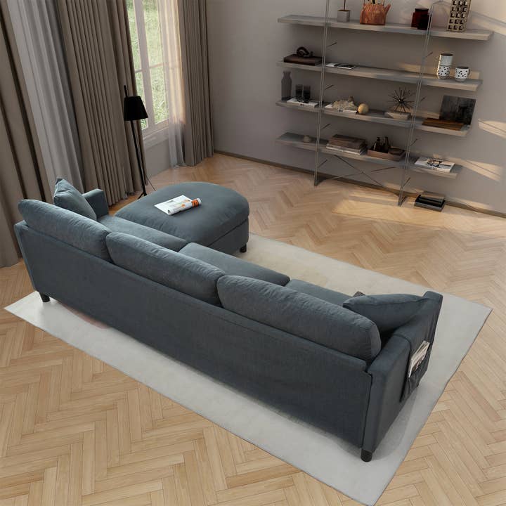Orange County Decor - Wholesale Sofa - 107.87'Sectional Sofa Couch With 1 Ottoman,Seat Cushion And Back Cushion Removable Dark Gray Polyester