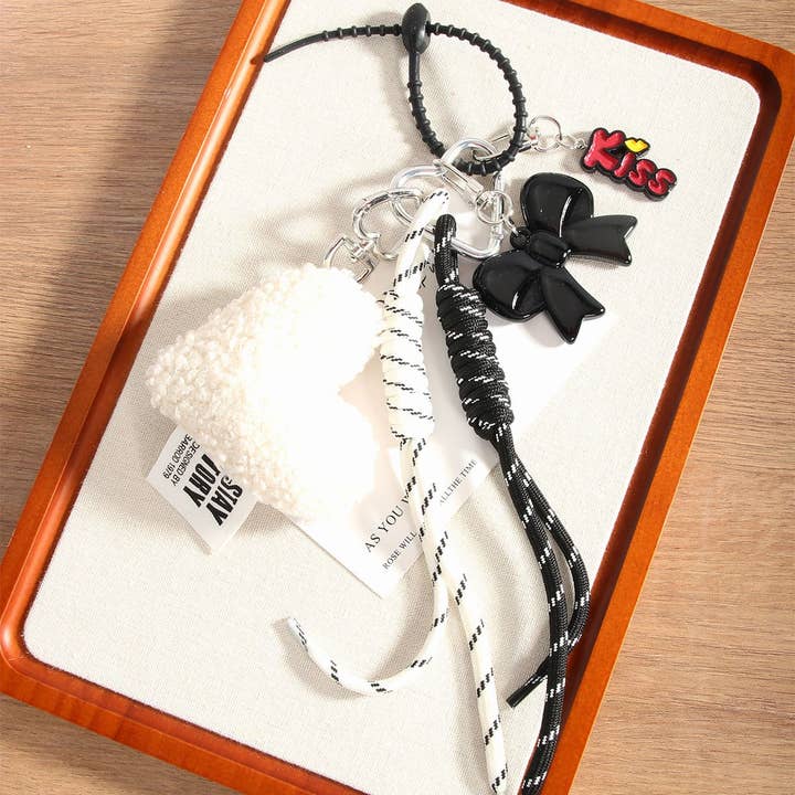 ACCITY - Wholesale Keychain - Women's - Chic Heart Bow Bag Charm with Braided Strap_CWMM7629