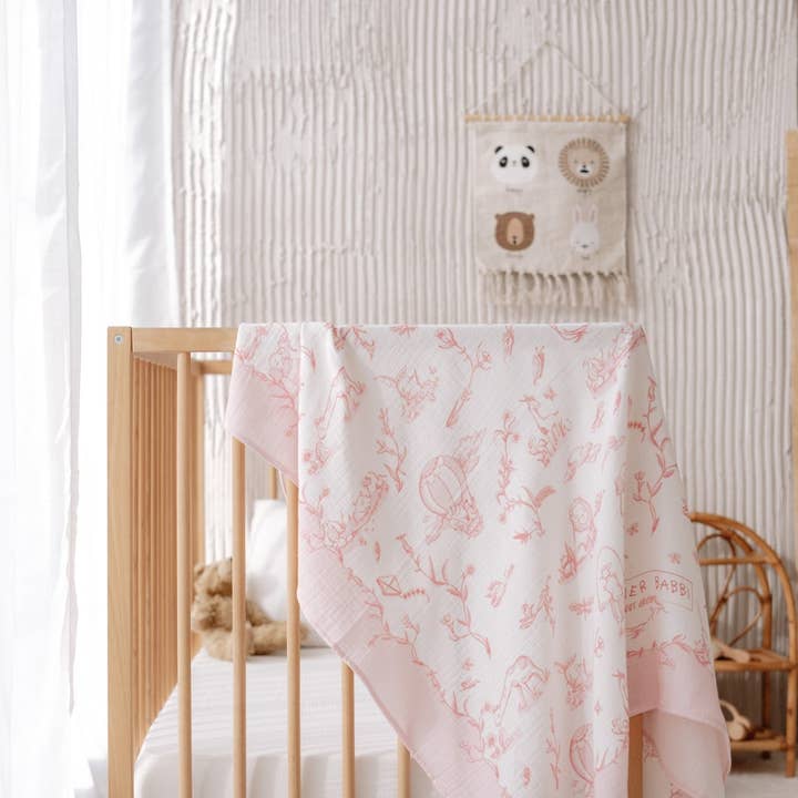 Double-Layer Muslin Blanket - Toile De Jouy/Pink and other Purchase Wholesale muslin blanket. Free Returns & Net 60 Terms on Faire trending on Faire.