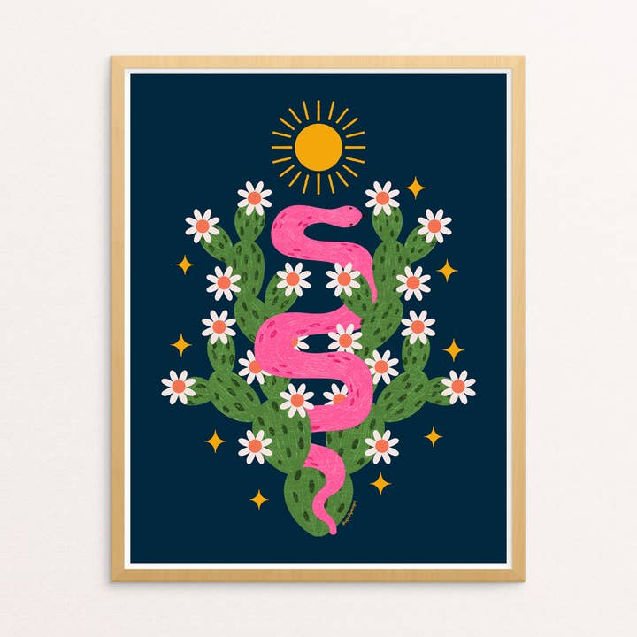 Tirage artistique Le serpent et le cactus pour la vente par Squidly Designs