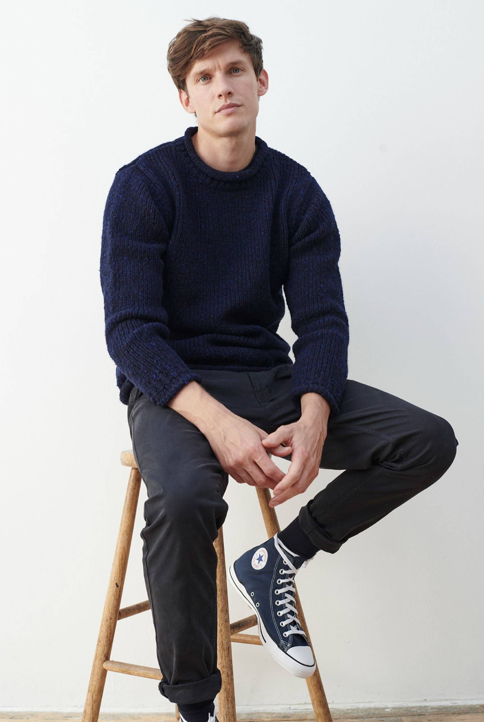 Aran Woollen Mills - Wholesale Knit Sweater - Men's - Raheen Tweed Roll Neck Mens Sweater - Navy3
