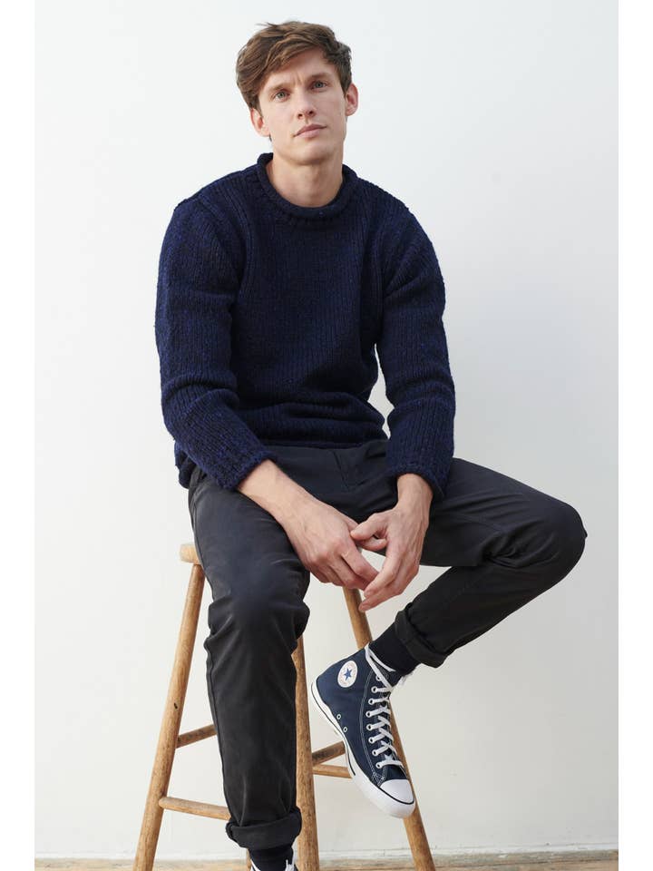 Aran Woollen Mills - Wholesale Knit Sweater - Men's - Raheen Tweed Roll Neck Mens Sweater - Navy3