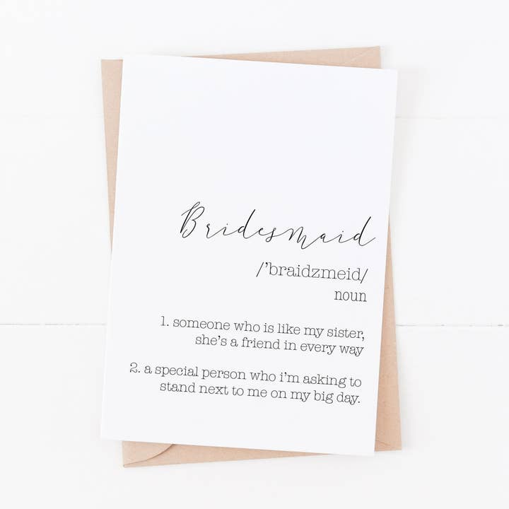 Carte de demande en mariage de demoiselle d'honneur | Taille A6 | Will you be my Bri-300 pour la vente par Love Flora Studio