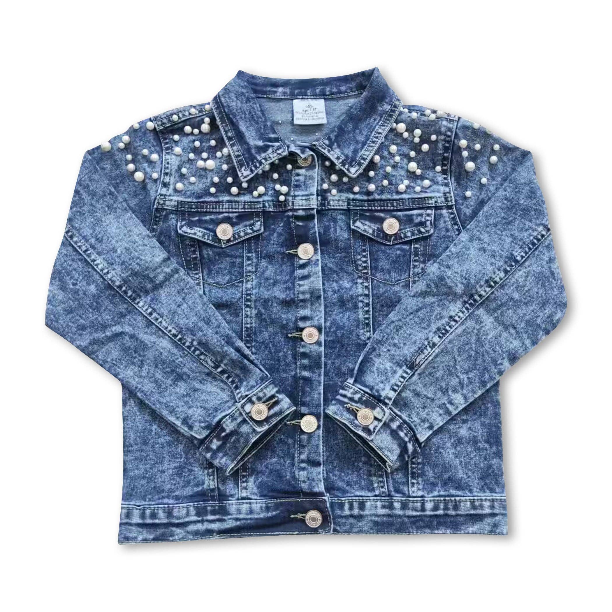Yawoo Garments - Vente Veste en jean – enfant - Vestes en denim bleu perle pour petites filles0