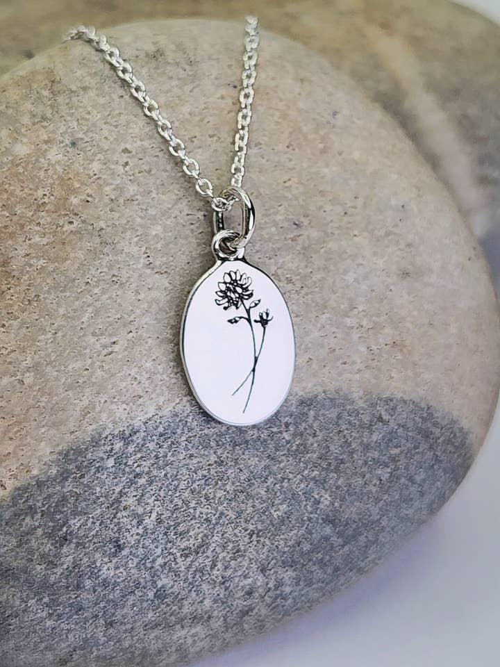 November Birth Flower Necklace in Chrysanthemum + Sterling Silver for wholesale by Heart and Lotus Sterling Silver Jewelry