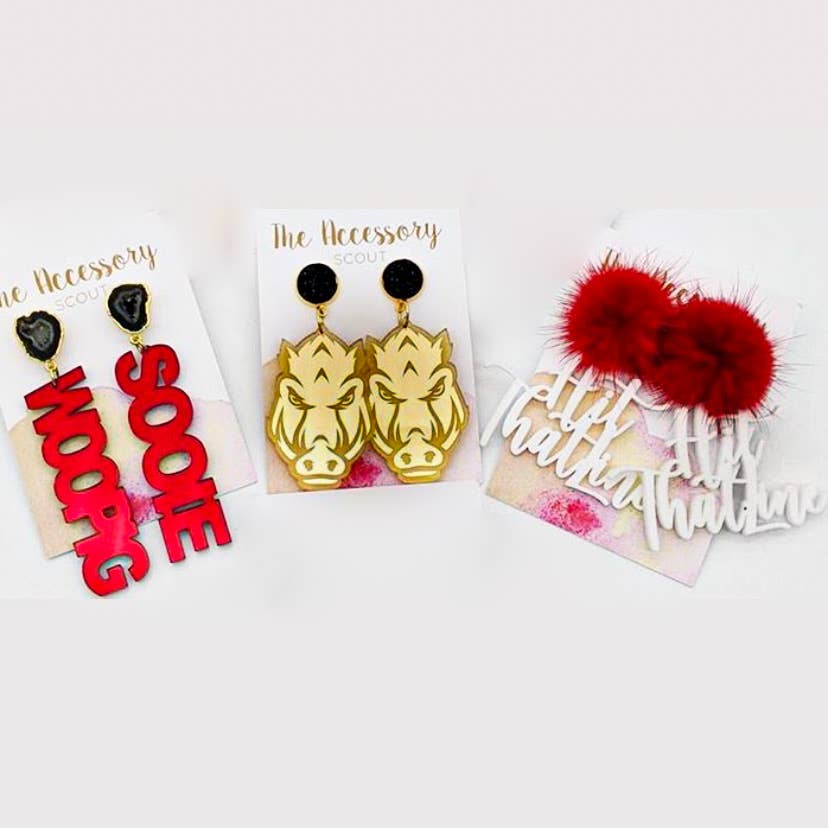 THE ACCESSORY SCOUT - Wholesale Dangle Earrings - Scout Celebration Tailgate Arkansas Razorbacks Earrings0