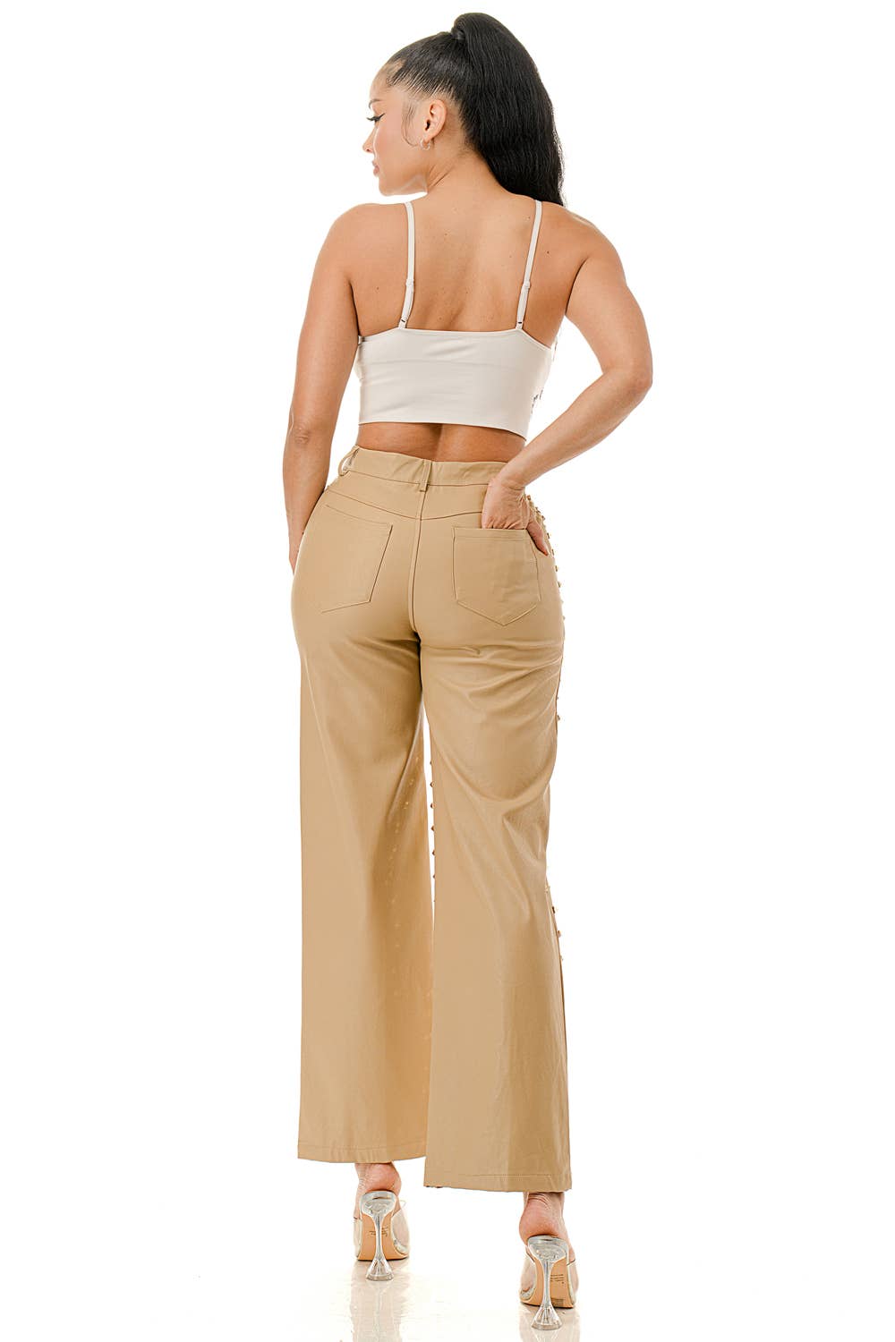 SALT - Venta al por mayor Pantalones - Mujer - Pantalones de Pierna Ancha con Tachuelas Negros (SP5047)15