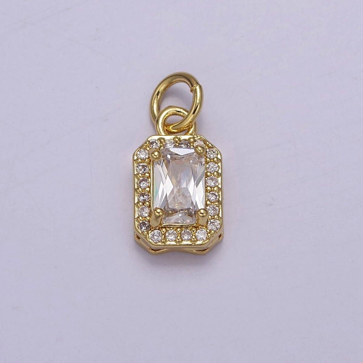 Aim Eternal - Wholesale Individual Charm/Pendant - 24k Gold Filled Rectangle Birthstone Charm ,Mini Colorful CZ Pendant for Personalized Jewelry Making E715 - E7196