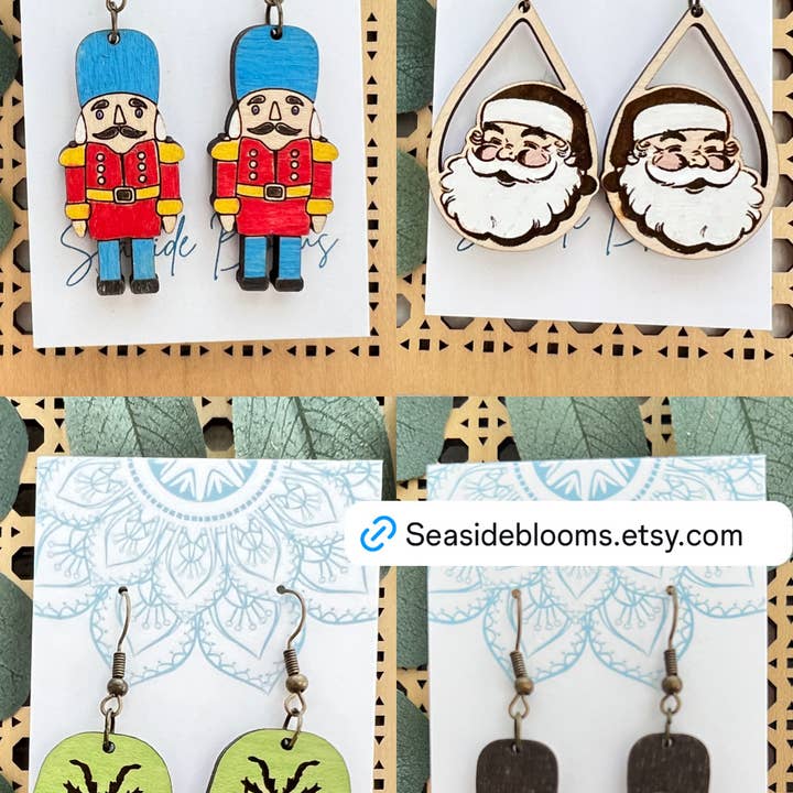 Seasideblooms - Wholesale Dangle Earrings - Nutcracker hand painted lightweight maple wood 3