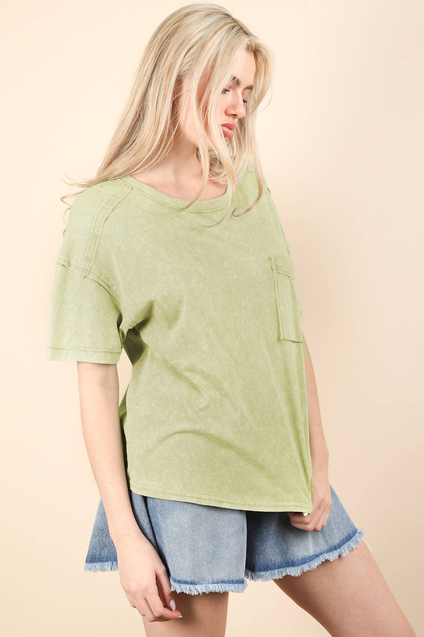 VERY J - Wholesale Knit Top - Women's - NT11108-Mineral Washed Knit Top with Pocket20