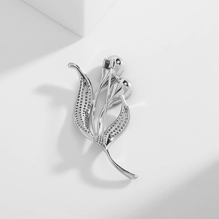 Gaia Fashion Inc - Wholesale Brooch - Fashion Corsage Button Pin Blue Zircon Crystal Tulip Brooch6