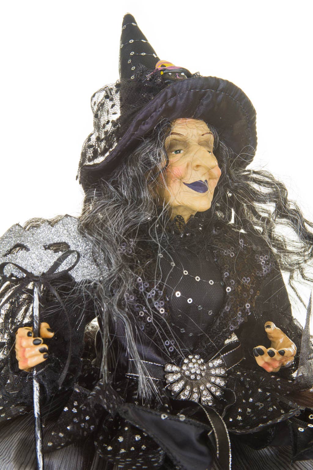 Starlight Collection - Wholesale Decorative figurine - Black/grayish Silver Smiling Witch with Masquerade Mask3