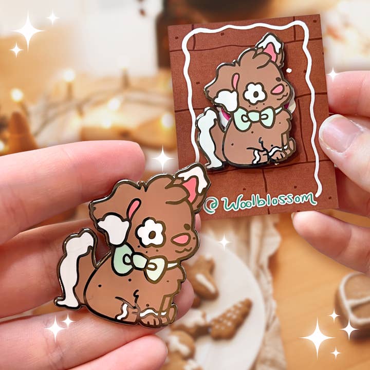 Clove the Gingerbread Puppy ~ Enamel Pin for wholesale by Woolblossom