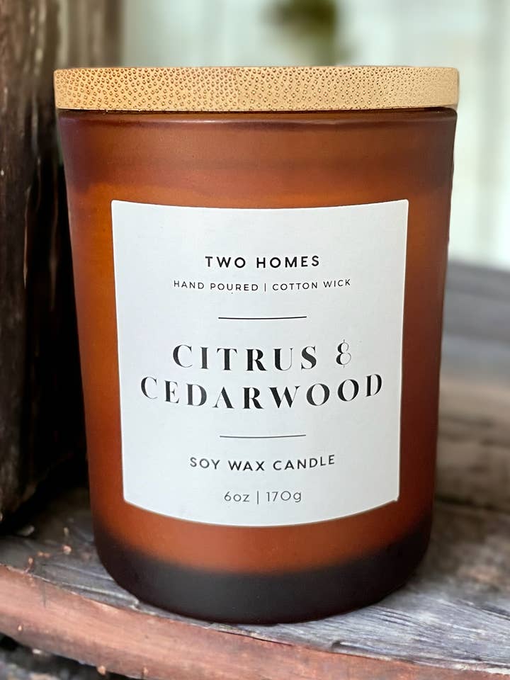 Citrus & Cedarwood Scented Soy Wax Candle for wholesale by Two Homes