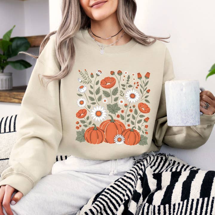 Blooming Pumpkins Crewneck Sweatshirt for wholesale by Merry May