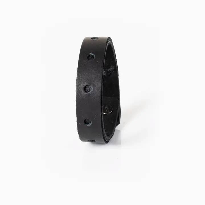 Men’s Slim Perforated Leather Bracelet Minimal Black Band for wholesale by The Dark Men