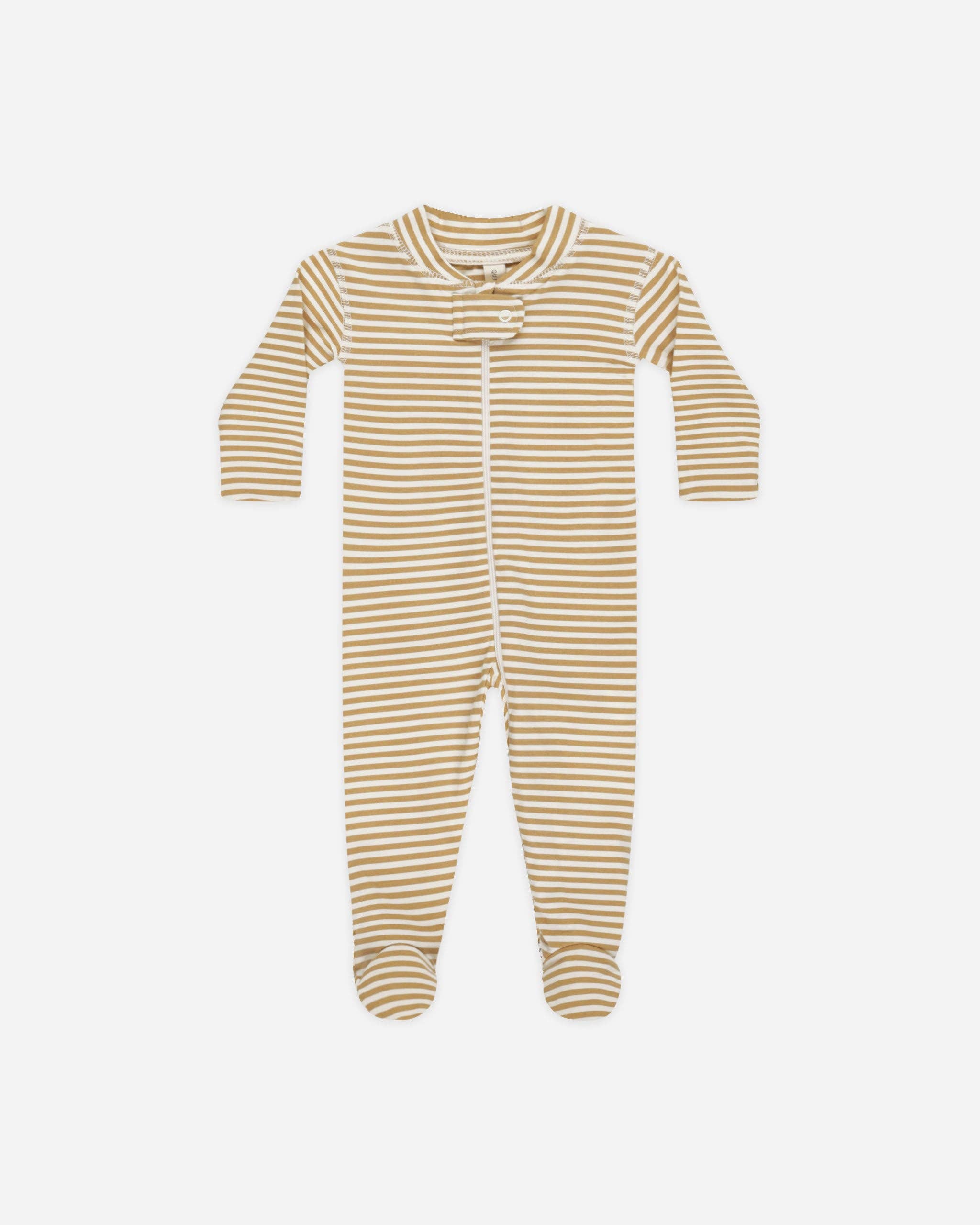 Quincy Mae - Wholesale Sleepsuit - Baby - Zip Longsleeve Sleeper Footie || Honey Stripe