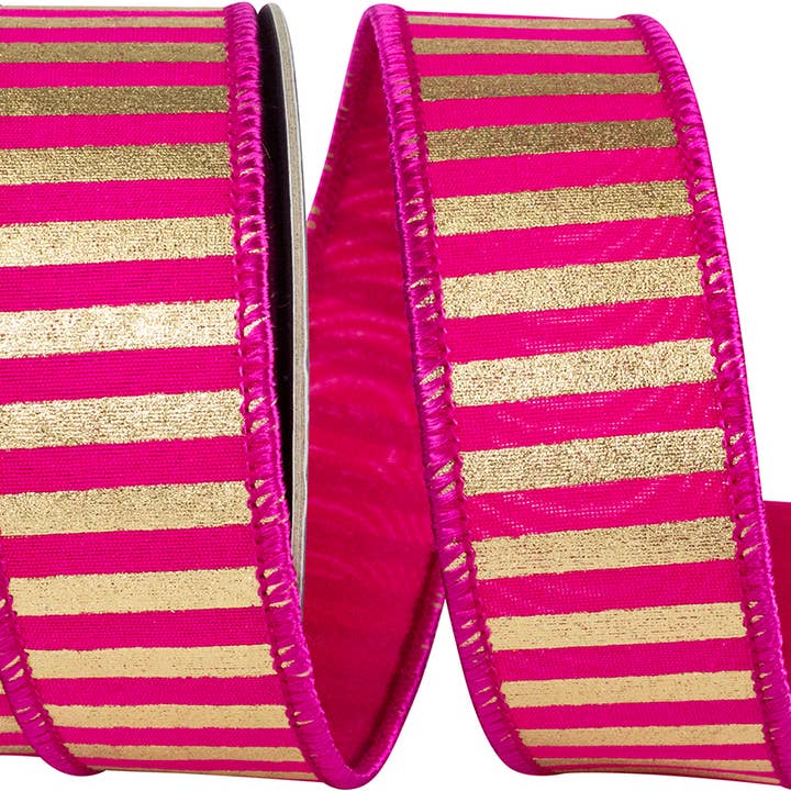 Metallic Bars Fuchsia Deluxe Wired Edge Ribbon for wholesale by RELIANT RIBBON