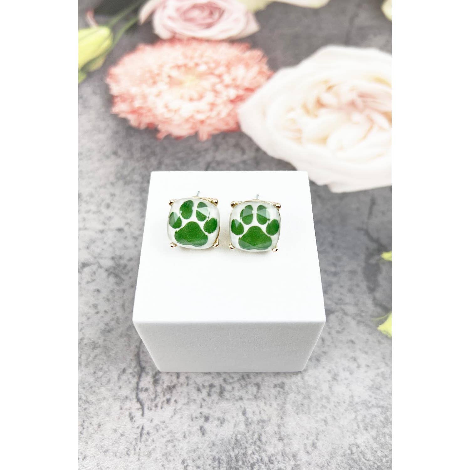 JHP Collection - Wholesale Stud/Post Earrings - DOG PAW PRINT CUSHION CUT EPOXY STUD EARRING3
