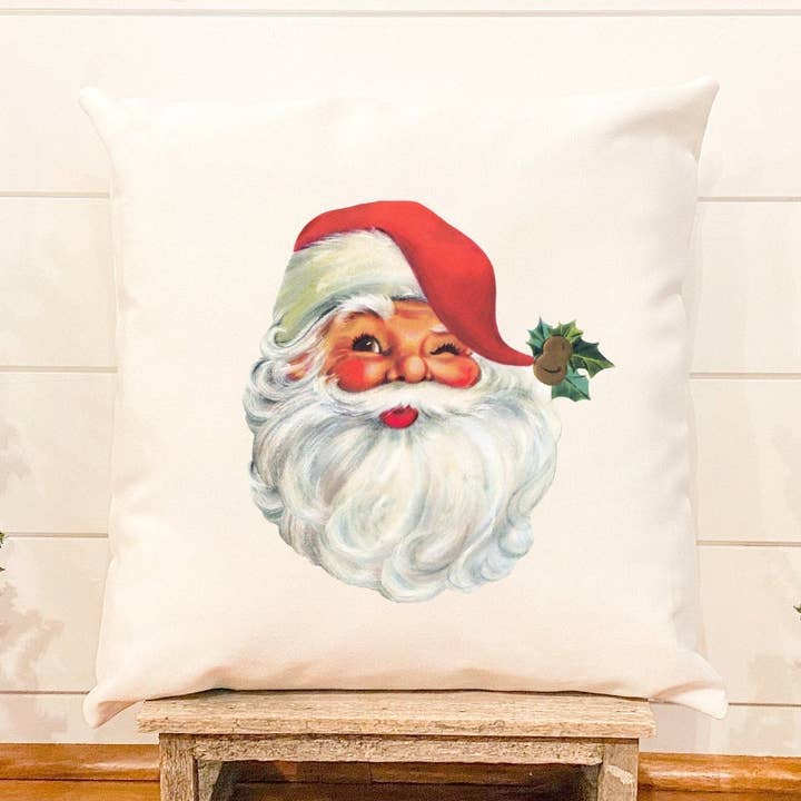 Vintage Santa Christmas Pillow for wholesale by Hickory Point Farm Co.