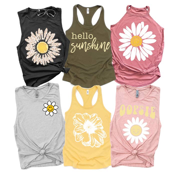 Par.tees by Party On! - Wholesale Tank Top - Women's - Summer Sunshine Flower Daisy Floral Market Graphic Tanks