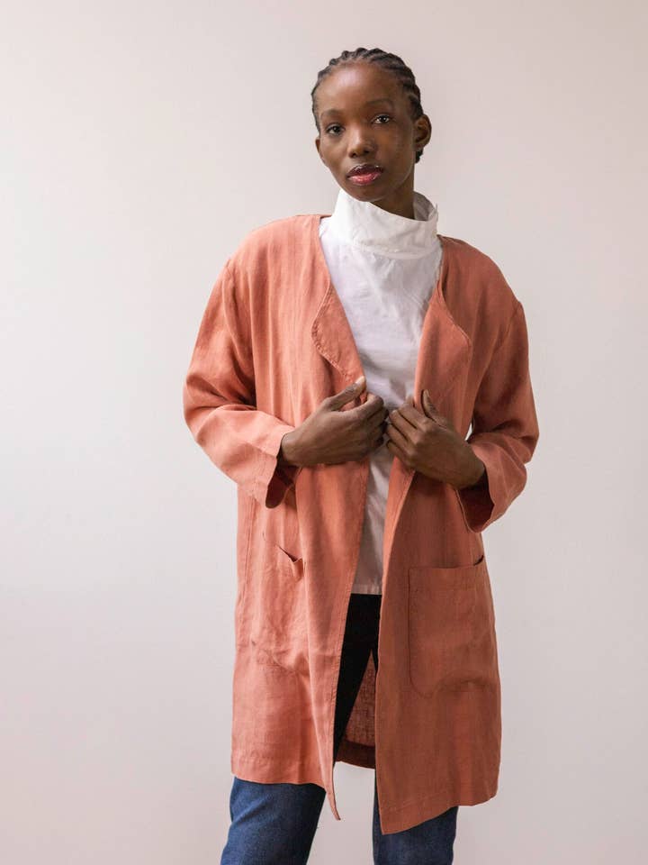 Terrakottafarvet hørjakke for engroshandel hos PAN Producto Básico